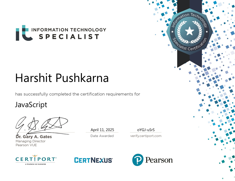 JavaScript Certificate by Pearson