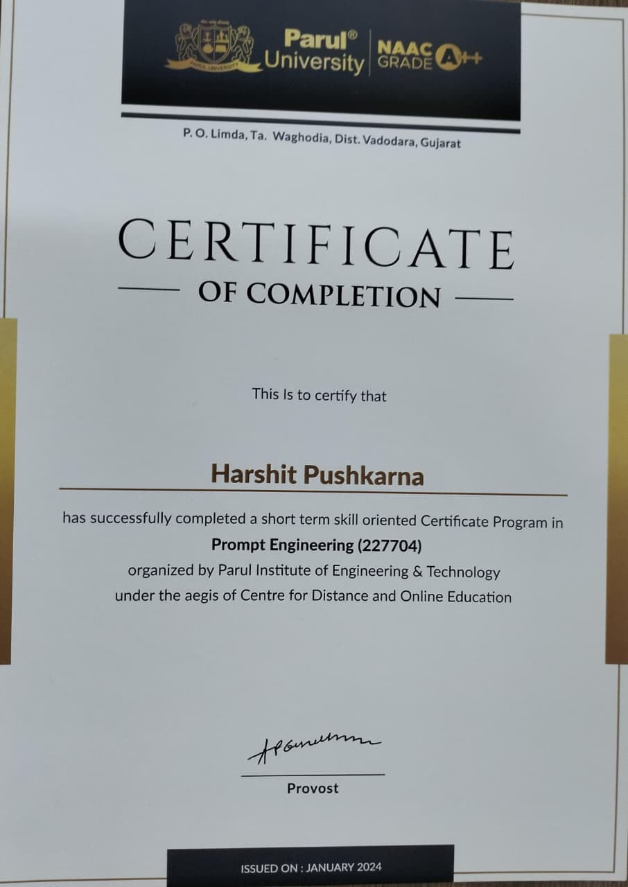 Prompt Engineering Certificate by Parul University